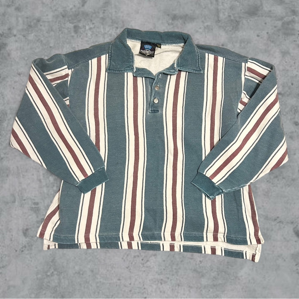 VNTG Pure Stuff Shirt Mens Medium Green/Burgundy Button Up Long Sleeve 90s